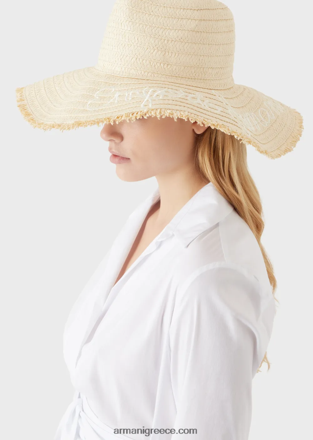 γυναίκες Armani Καπέλο παραλίας από χάρτινο νήμα με κεντημένο λογότυπο 4046R6774