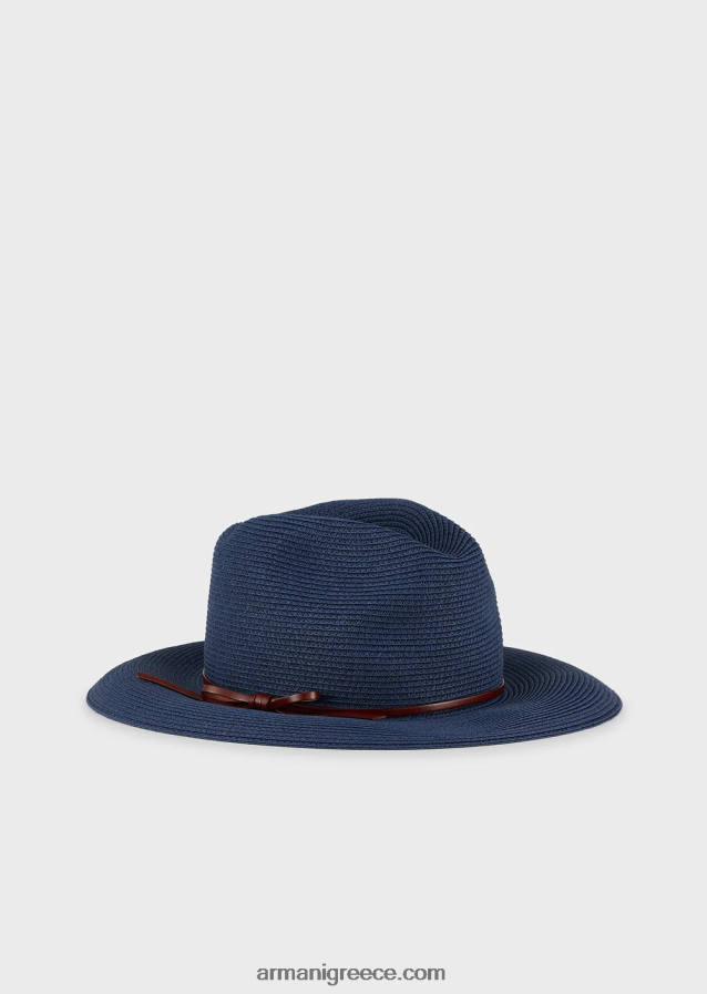 γυναίκες Armani υφαντό καπέλο από χάρτινο νήμα με δερμάτινο λουράκι και γείσο 4046R6775