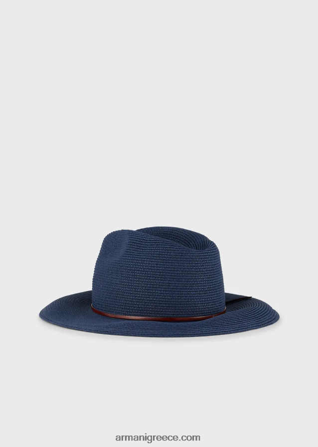 γυναίκες Armani υφαντό καπέλο από χάρτινο νήμα με δερμάτινο λουράκι και γείσο 4046R6775