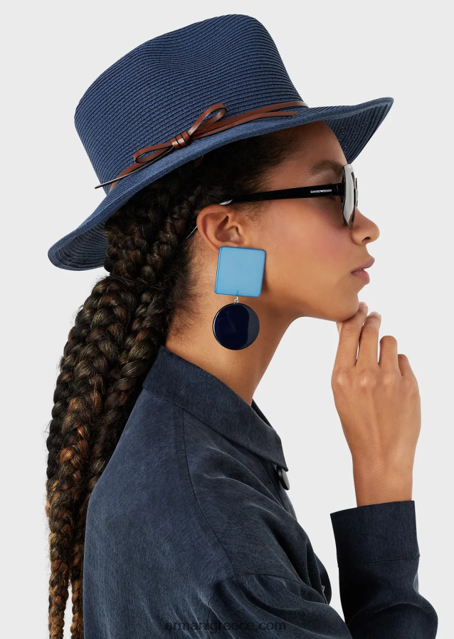 γυναίκες Armani υφαντό καπέλο από χάρτινο νήμα με δερμάτινο λουράκι και γείσο 4046R6775