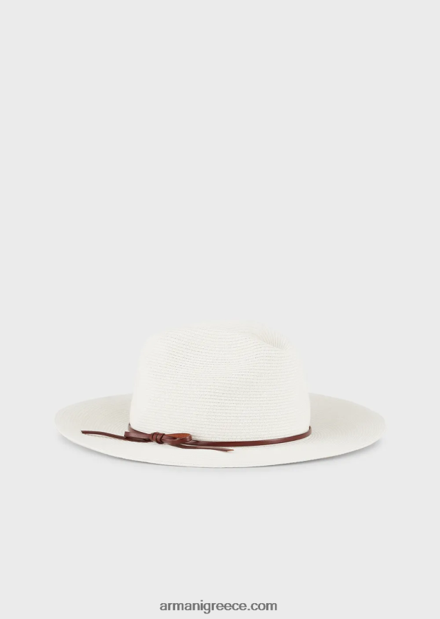 γυναίκες Armani υφαντό καπέλο από χάρτινο νήμα με δερμάτινο λουράκι και γείσο 4046R6776