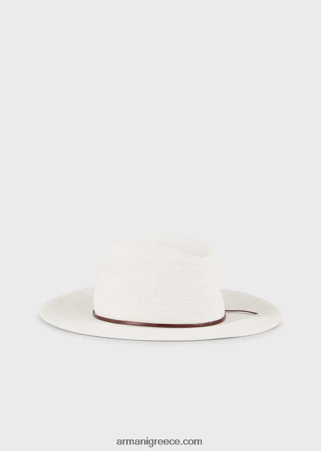 γυναίκες Armani υφαντό καπέλο από χάρτινο νήμα με δερμάτινο λουράκι και γείσο 4046R6776