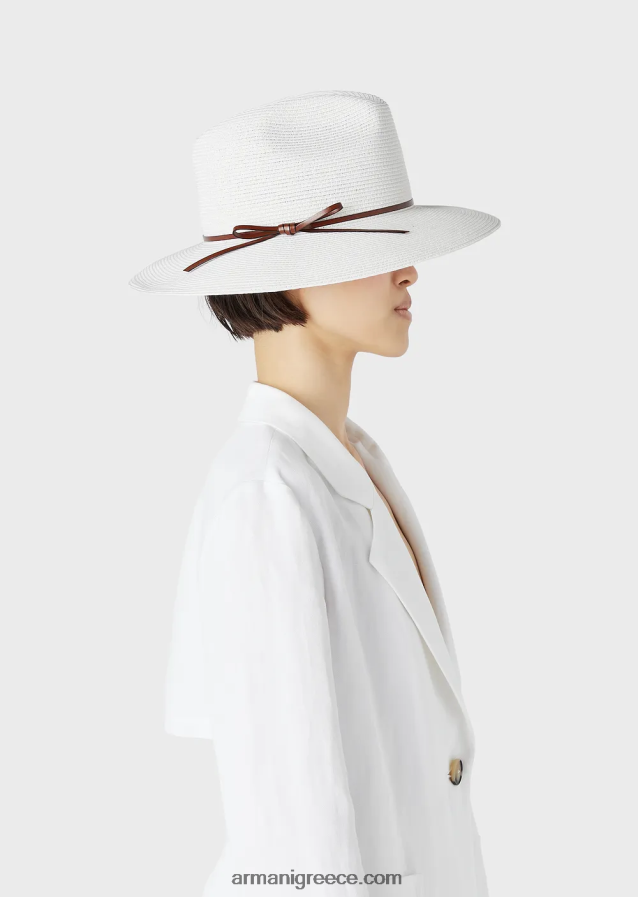 γυναίκες Armani υφαντό καπέλο από χάρτινο νήμα με δερμάτινο λουράκι και γείσο 4046R6776
