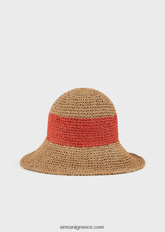 γυναίκες Armani υφαντό καπέλο cloche από raffia με patch με λογότυπο 4046R6772 πορτοκάλι