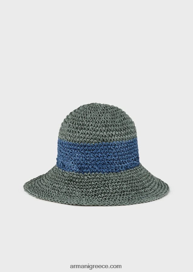 γυναίκες Armani υφαντό καπέλο cloche από raffia με patch με λογότυπο 4046R6773