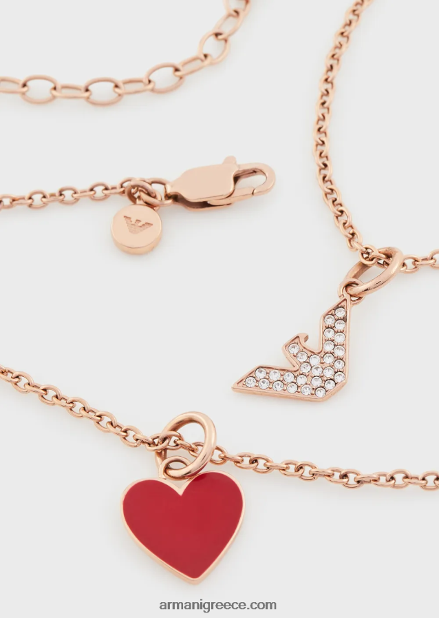 γυναίκες Armani Σετ κρεμαστό κολιέ και γούρια σε κόκκινη λάκα 4046R6800 ροζ χρυσός