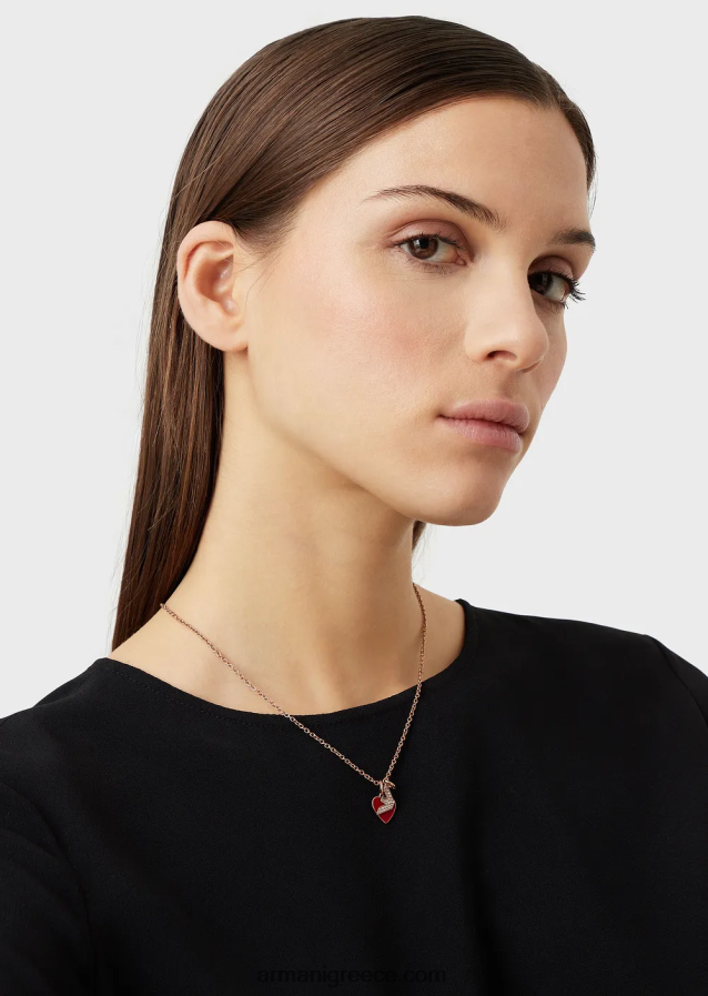 γυναίκες Armani Σετ κρεμαστό κολιέ και γούρια σε κόκκινη λάκα 4046R6800 ροζ χρυσός