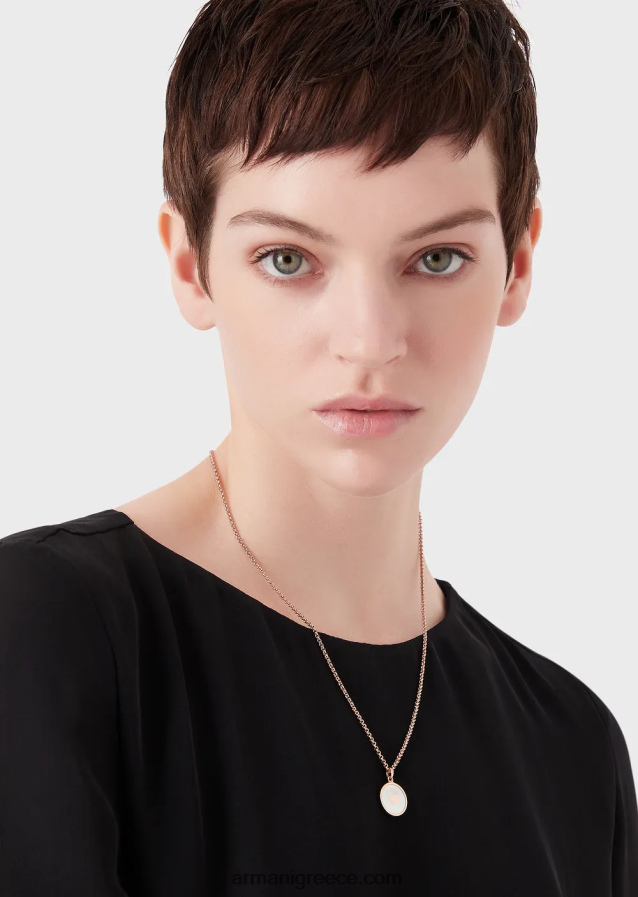 γυναίκες Armani Κρεμαστό κολιέ από λευκό φίλντισι 4046R6803 ροζ χρυσός