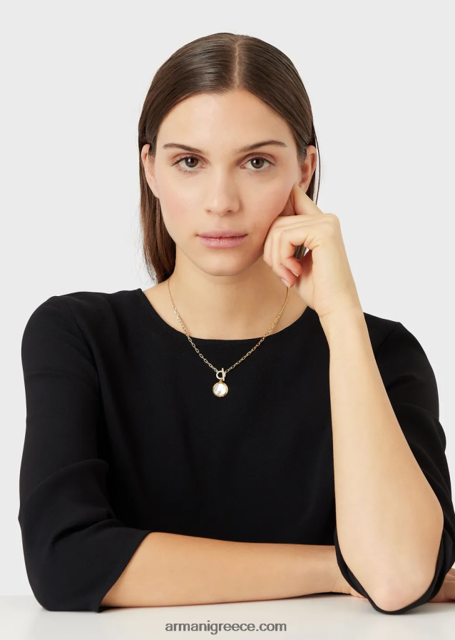 γυναίκες Armani Κρεμαστό κολιέ από λευκό φίλντισι 4046R6805 χρυσός