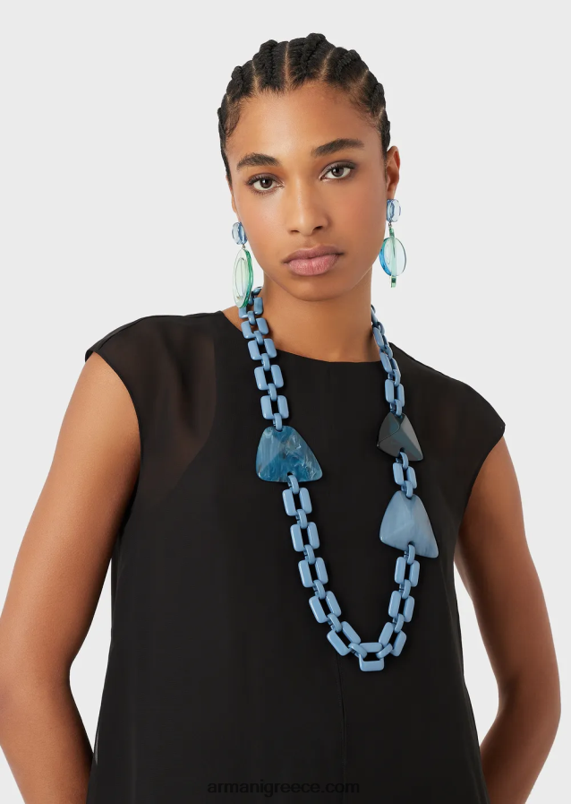 γυναίκες Armani κολιέ υπερμεγέθη αλυσίδα με πέτρες από πλεξιγκλάς 4046R6812 γαλανός