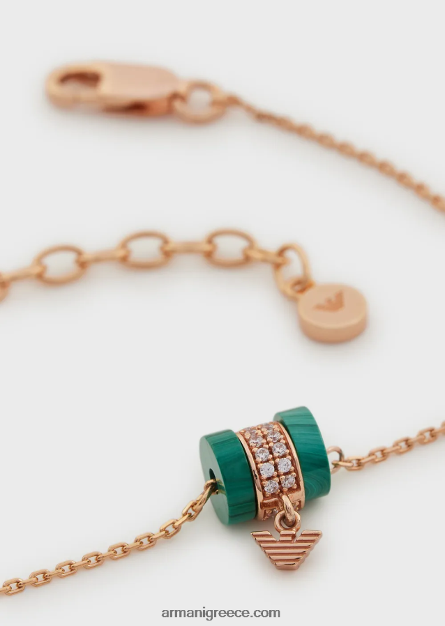 γυναίκες Armani βραχιόλι με συστατικά πράσινου μαλαχίτη 4046R6833 ροζ χρυσός