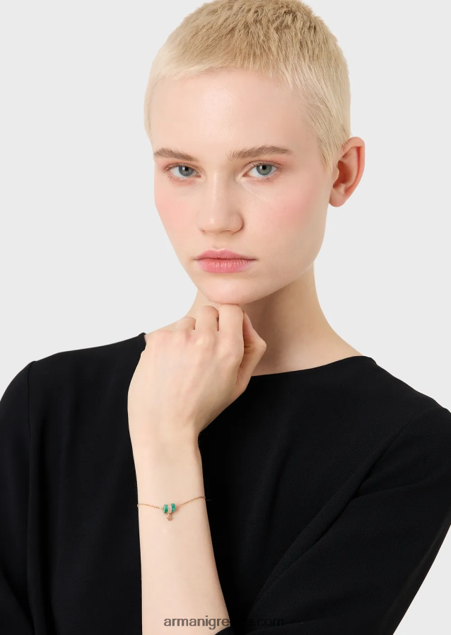 γυναίκες Armani βραχιόλι με συστατικά πράσινου μαλαχίτη 4046R6833 ροζ χρυσός