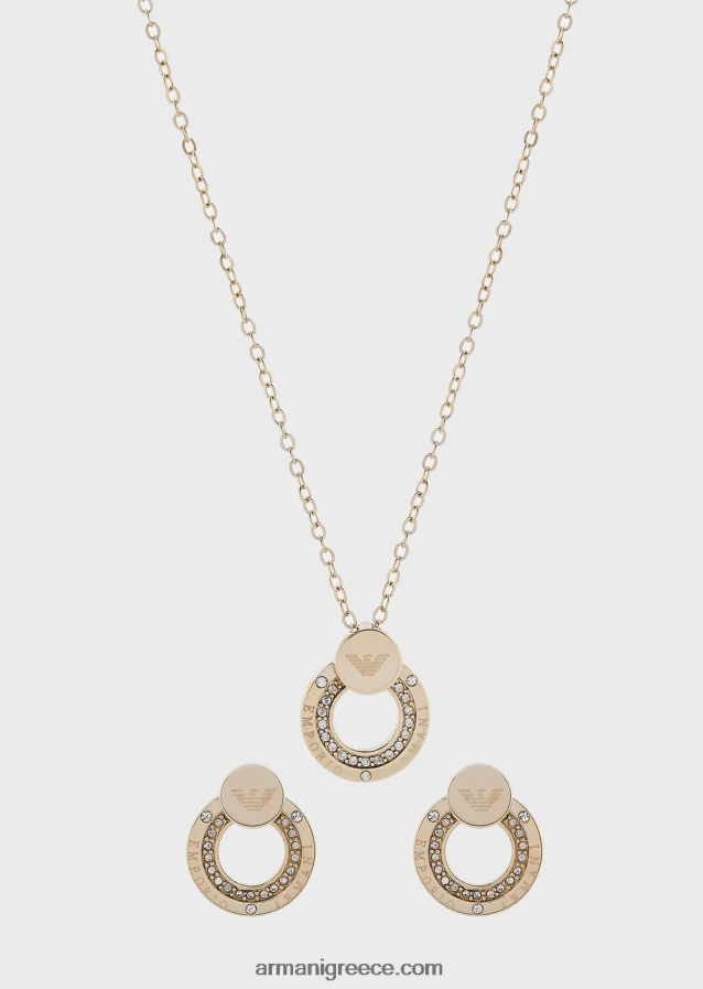 γυναίκες Armani Σετ κρεμαστό κολιέ και σκουλαρίκια από ανοξείδωτο ατσάλι σε χρυσό τόνο 4046R6838 χρυσός