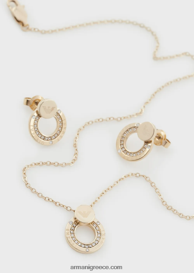 γυναίκες Armani Σετ κρεμαστό κολιέ και σκουλαρίκια από ανοξείδωτο ατσάλι σε χρυσό τόνο 4046R6838 χρυσός