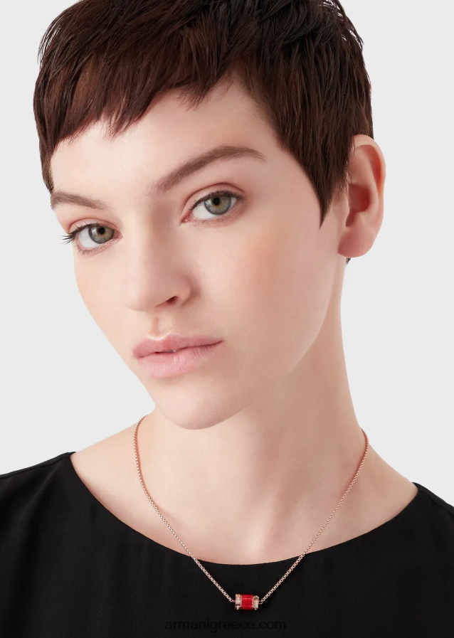 γυναίκες Armani κολιέ με κόκκινη λάκα 4046R6841 ροζ χρυσός