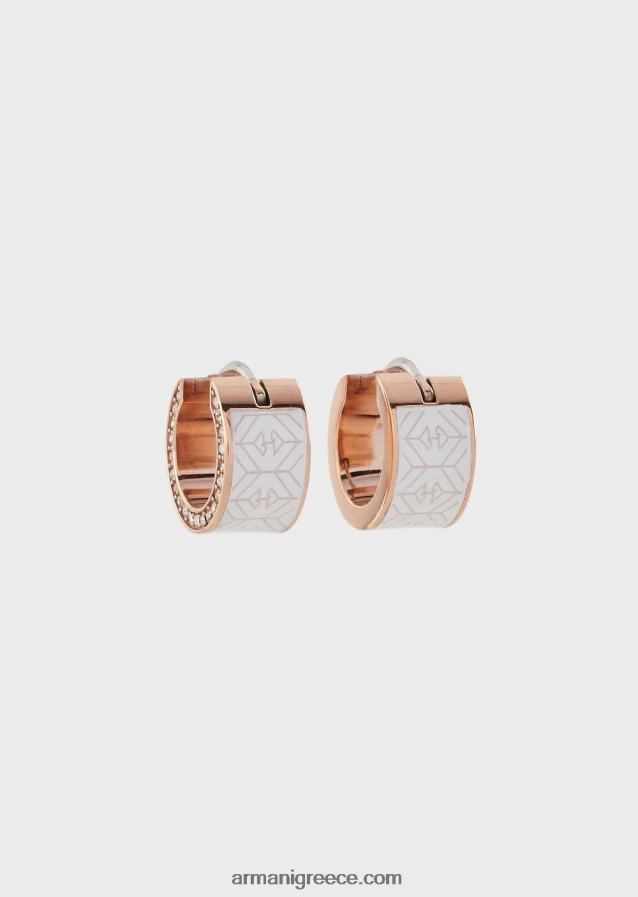γυναίκες Armani σκουλαρίκια κρίκοι από λευκή λάκα 4046R6849 ροζ χρυσός