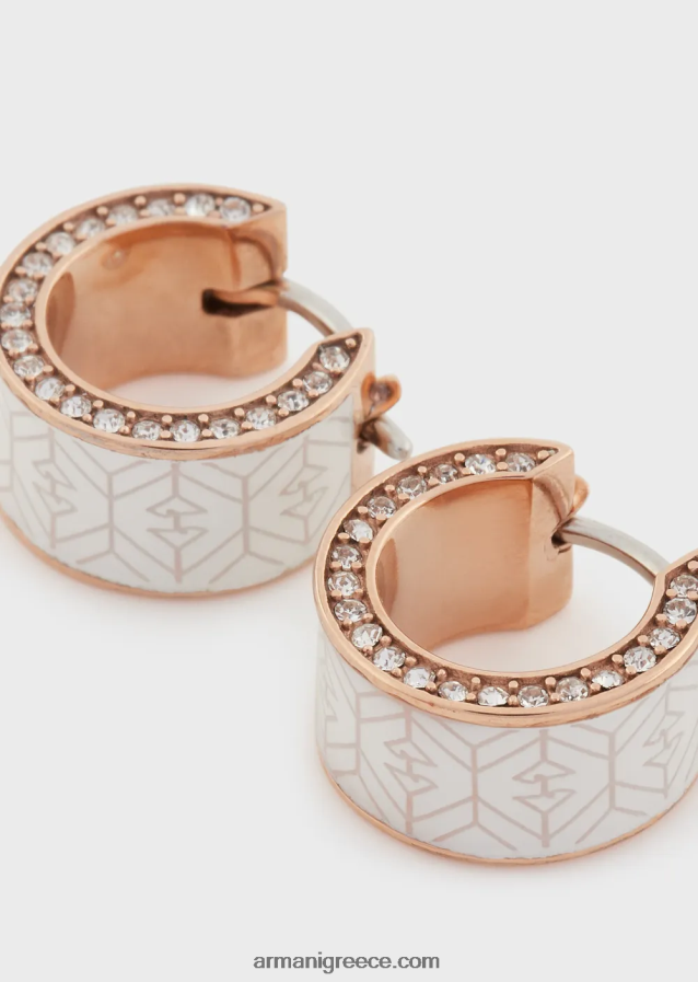 γυναίκες Armani σκουλαρίκια κρίκοι από λευκή λάκα 4046R6849 ροζ χρυσός