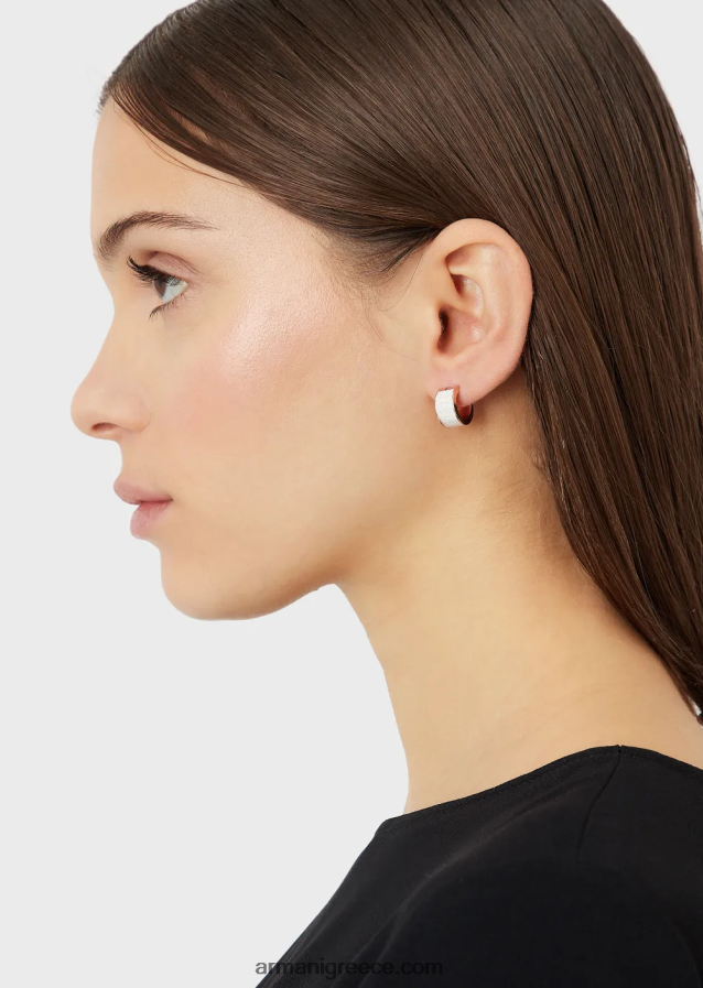 γυναίκες Armani σκουλαρίκια κρίκοι από λευκή λάκα 4046R6849 ροζ χρυσός