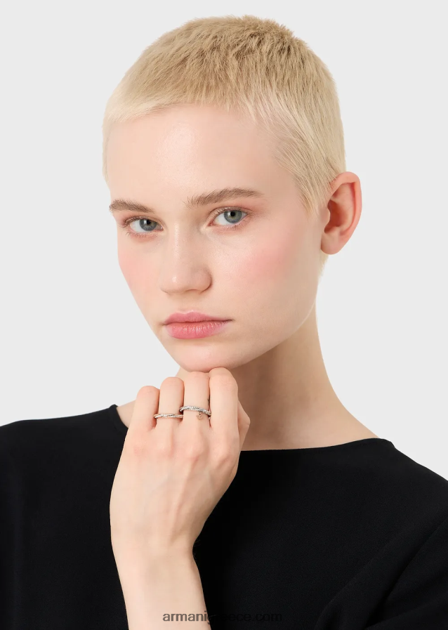 γυναίκες Armani Σετ δαχτυλιδιών σε ροζ χρυσό και δίχρωμο ανοξείδωτο ατσάλι 4046R6852 ασήμι