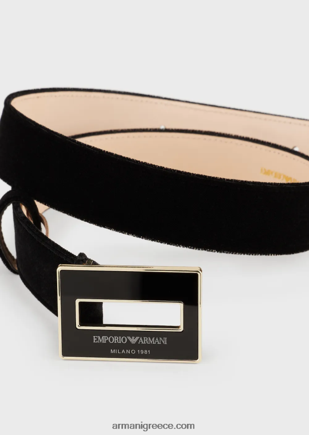 γυναίκες Armani βελούδινη ζώνη με τετράγωνο πιάτο 4046R6746 μαύρος