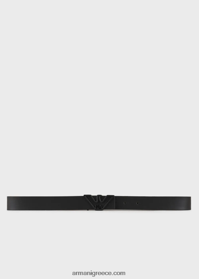 γυναίκες Armani λεία δερμάτινη ζώνη με πλάκα αετού 4046R6752 μαύρος