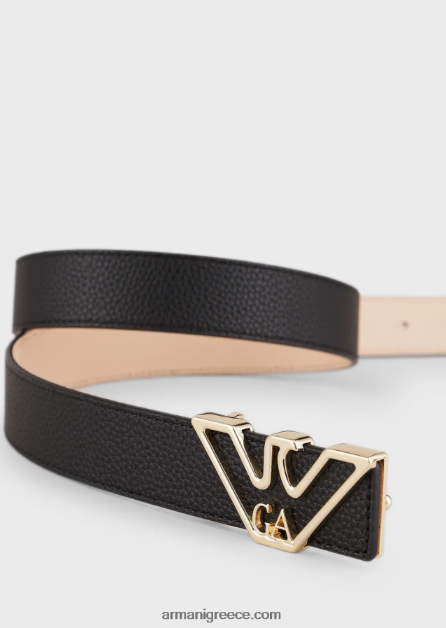 γυναίκες Armani ζώνη με πλάκα αετού με στάμπα ελαφιού 4046R6753 μαύρος