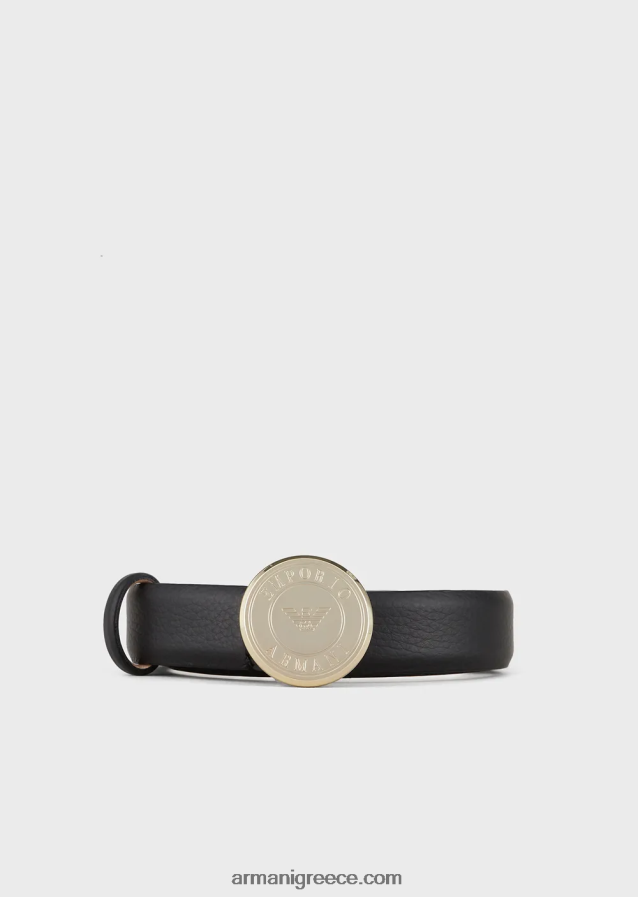 γυναίκες Armani δερμάτινη ζώνη με αγκράφα μετάλλιο 4046R6760 μαύρος