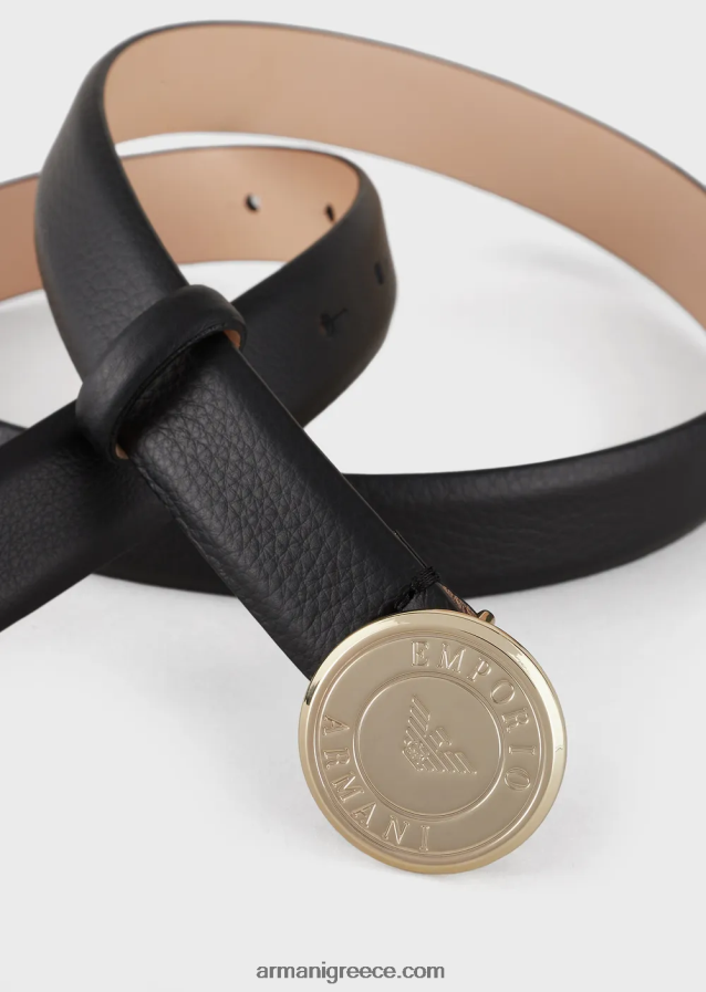 γυναίκες Armani δερμάτινη ζώνη με αγκράφα μετάλλιο 4046R6760 μαύρος