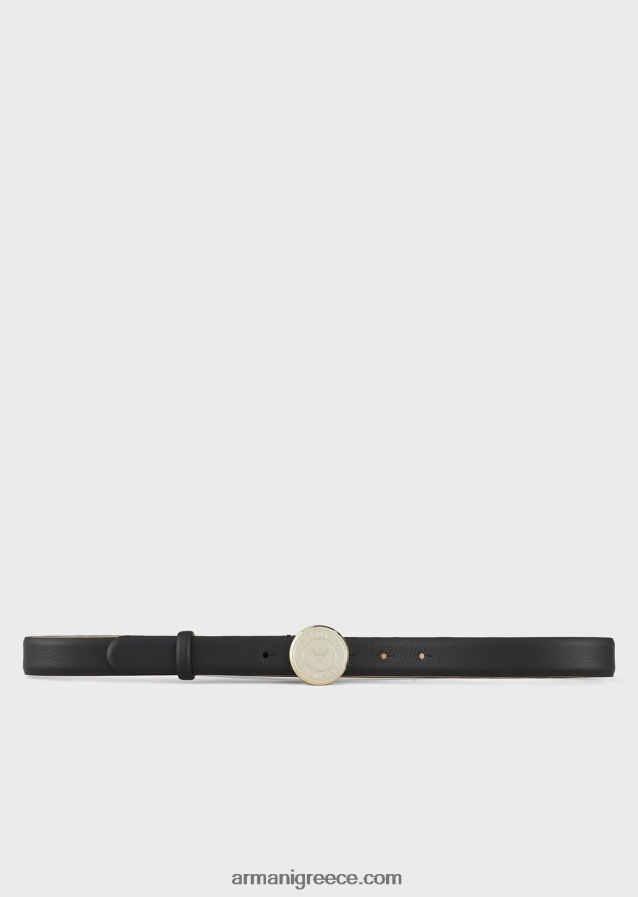 γυναίκες Armani δερμάτινη ζώνη με αγκράφα μετάλλιο 4046R6760 μαύρος