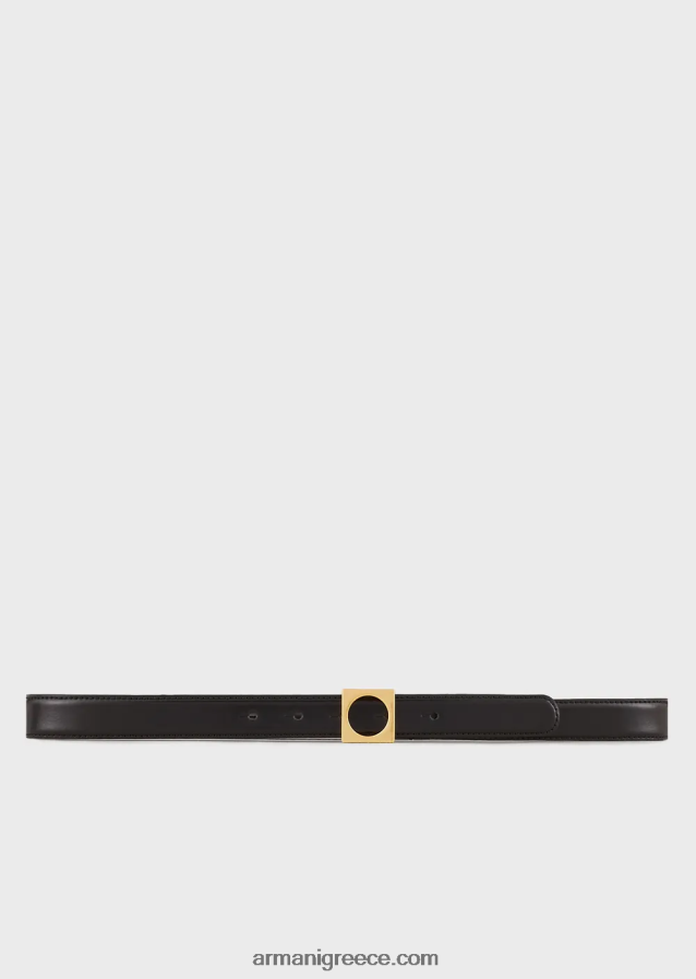 γυναίκες Armani Βουρτσισμένη δερμάτινη ζώνη με γεωμετρική πόρπη 4046R6761 μαύρος