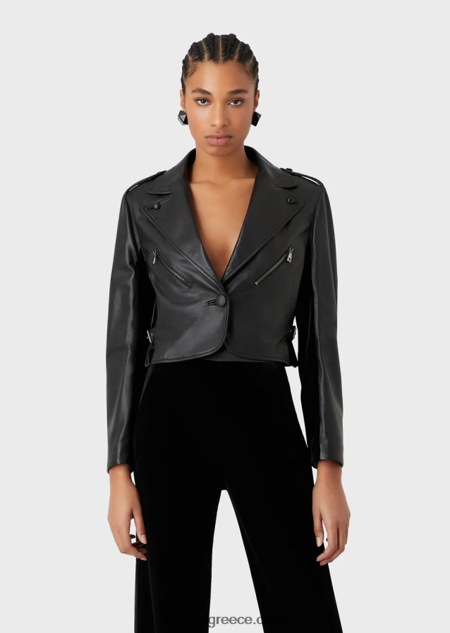 γυναίκες Armani σακάκι από δέρμα νάπα με βελούδινα ένθετα 4046R6229 μαύρος