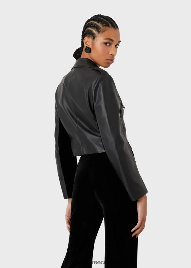 γυναίκες Armani σακάκι από δέρμα νάπα με βελούδινα ένθετα 4046R6229 μαύρος