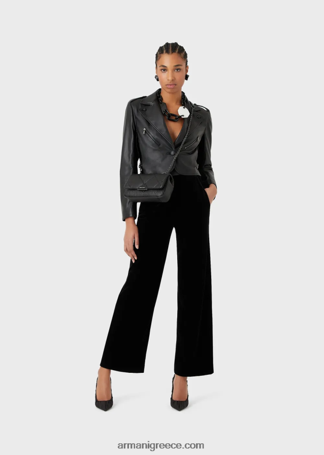 γυναίκες Armani σακάκι από δέρμα νάπα με βελούδινα ένθετα 4046R6229 μαύρος