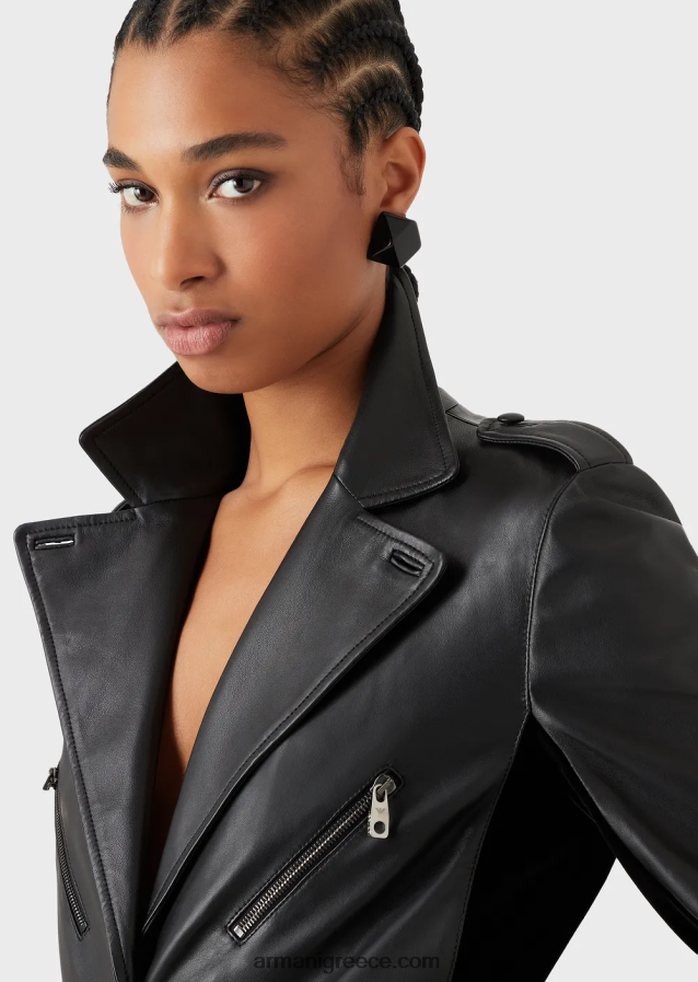 γυναίκες Armani σακάκι από δέρμα νάπα με βελούδινα ένθετα 4046R6229 μαύρος