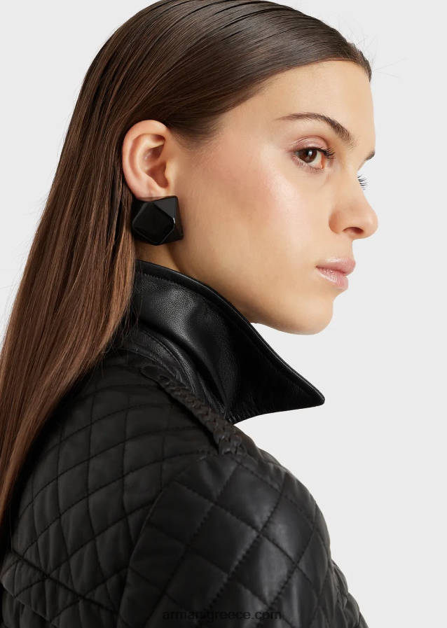 γυναίκες Armani καπιτονέ, νάπα, δίπυρο τζάκετ από δέρμα αρνιού 4046R6230 μαύρος