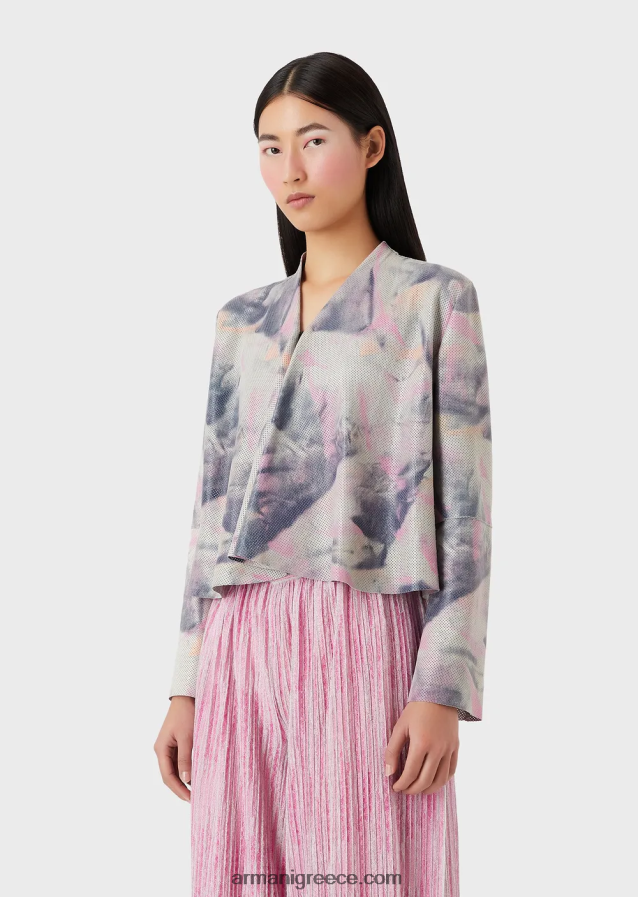 γυναίκες Armani Σακάκι σουέντ από δέρμα κατσίκας με μικροδιατρήσεις και στάμπα ακουαρέλας 4046R6235 πολύχρωμο