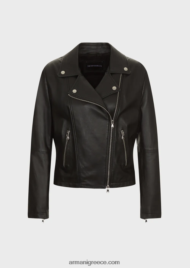 γυναίκες Armani Biker jacket από δέρμα νάπα 4046R6233 μαύρος