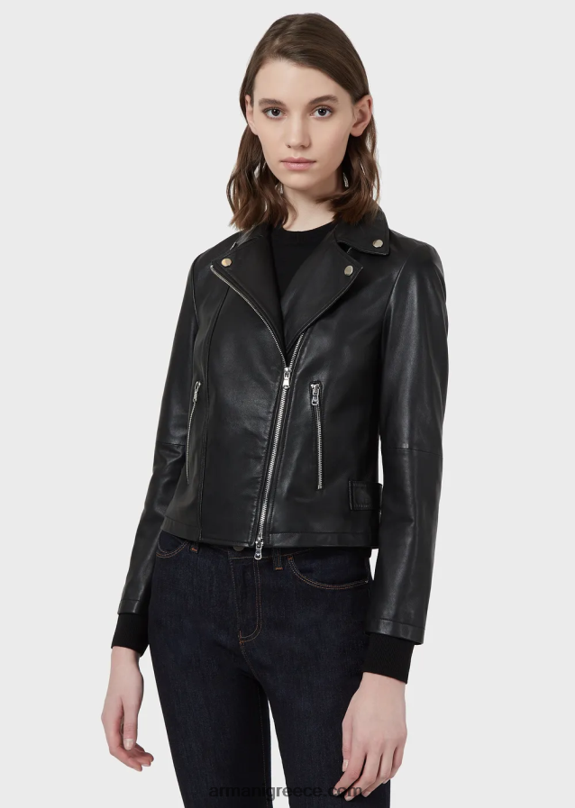 γυναίκες Armani Biker jacket από δέρμα νάπα 4046R6233 μαύρος