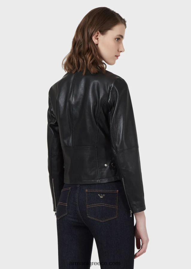 γυναίκες Armani Biker jacket από δέρμα νάπα 4046R6233 μαύρος