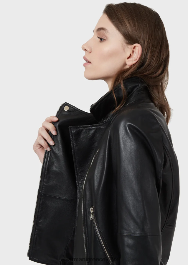 γυναίκες Armani Biker jacket από δέρμα νάπα 4046R6233 μαύρος