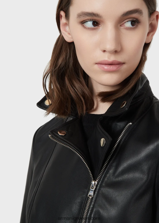 γυναίκες Armani Biker jacket από δέρμα νάπα 4046R6233 μαύρος