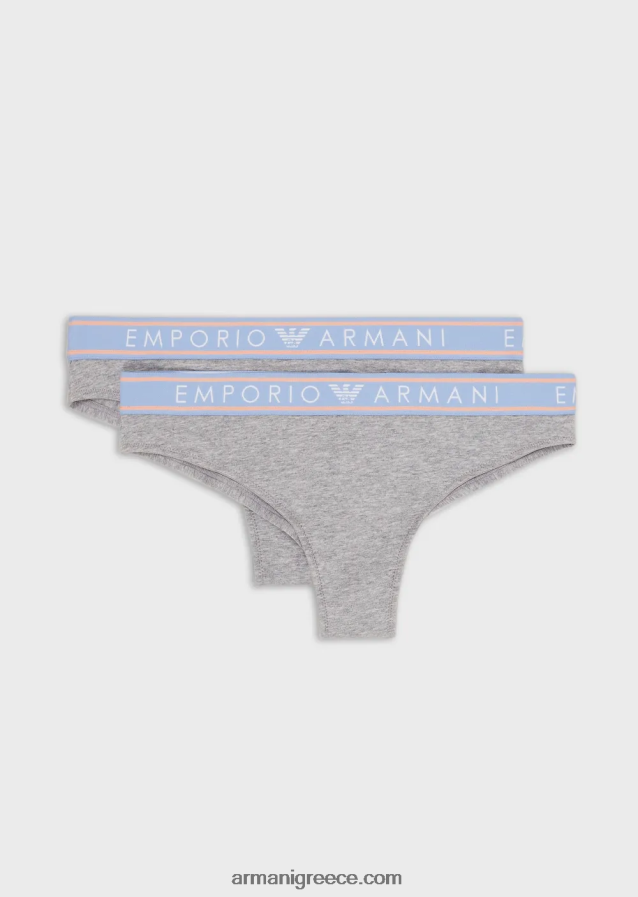 γυναίκες Armani δύο πακέτα εμβληματικών βραζιλιάνικων σλιπ από οργανικό βαμβάκι με ζώνη μέσης με λογότυπο 4046R6135 γκρί