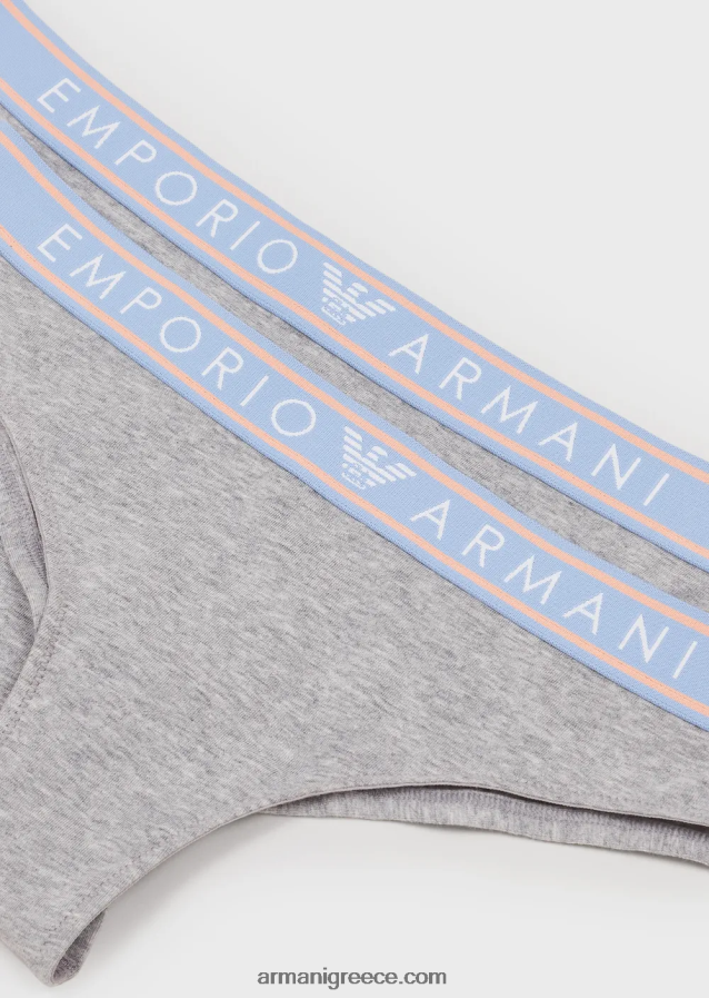 γυναίκες Armani δύο πακέτα εμβληματικών βραζιλιάνικων σλιπ από οργανικό βαμβάκι με ζώνη μέσης με λογότυπο 4046R6135 γκρί