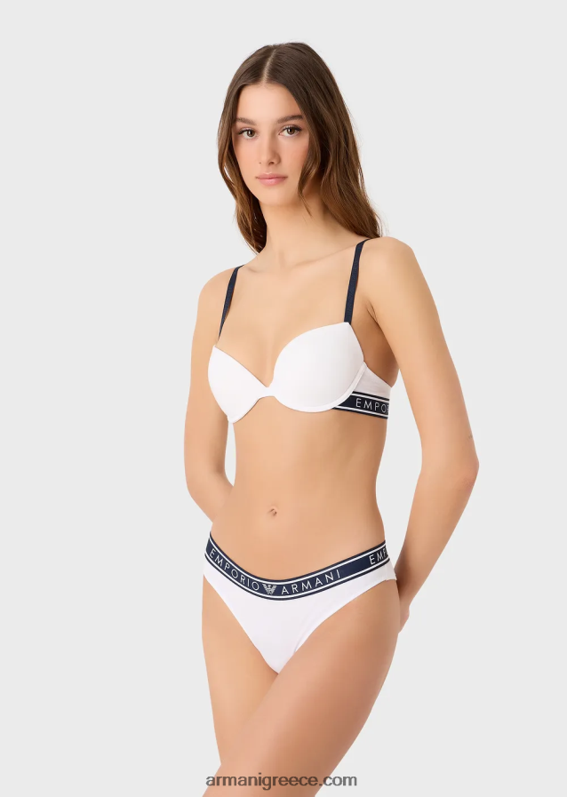γυναίκες Armani δύο πακέτα εμβληματικών βραζιλιάνικων σλιπ από οργανικό βαμβάκι με ζώνη μέσης με λογότυπο 4046R6136 άσπρο