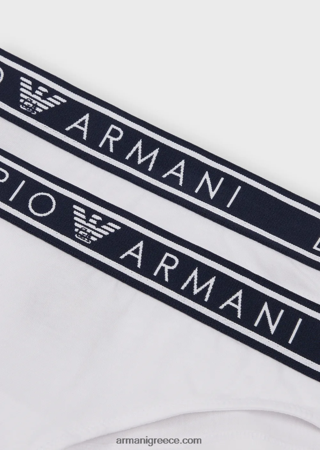 γυναίκες Armani δύο πακέτα εμβληματικών βραζιλιάνικων σλιπ από οργανικό βαμβάκι με ζώνη μέσης με λογότυπο 4046R6136 άσπρο