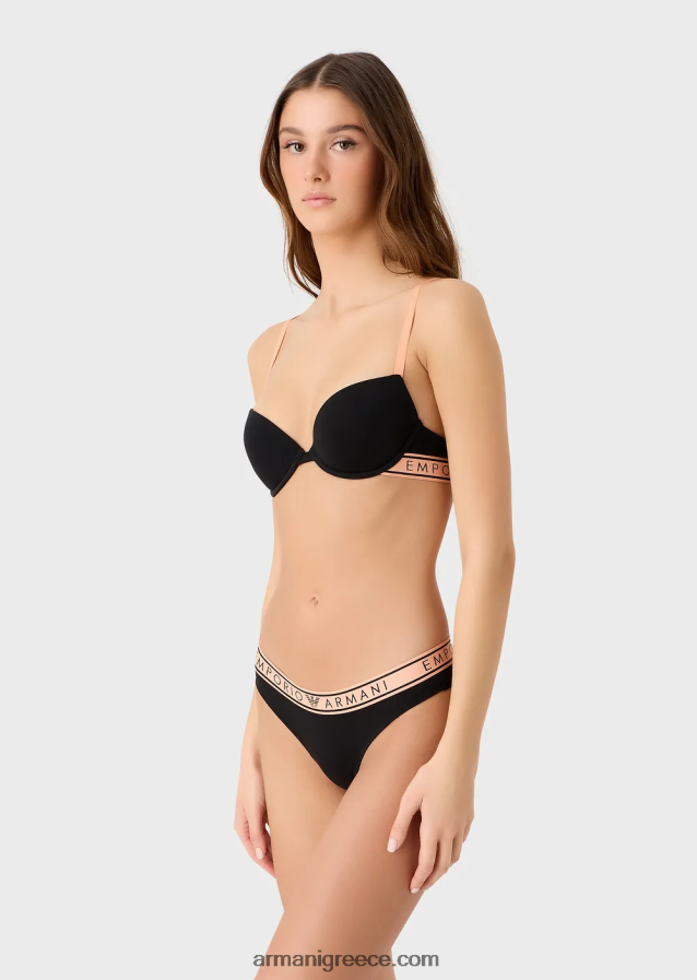 γυναίκες Armani δύο πακέτα εμβληματικών βραζιλιάνικων σλιπ από οργανικό βαμβάκι με ζώνη μέσης με λογότυπο 4046R6137 μαύρος