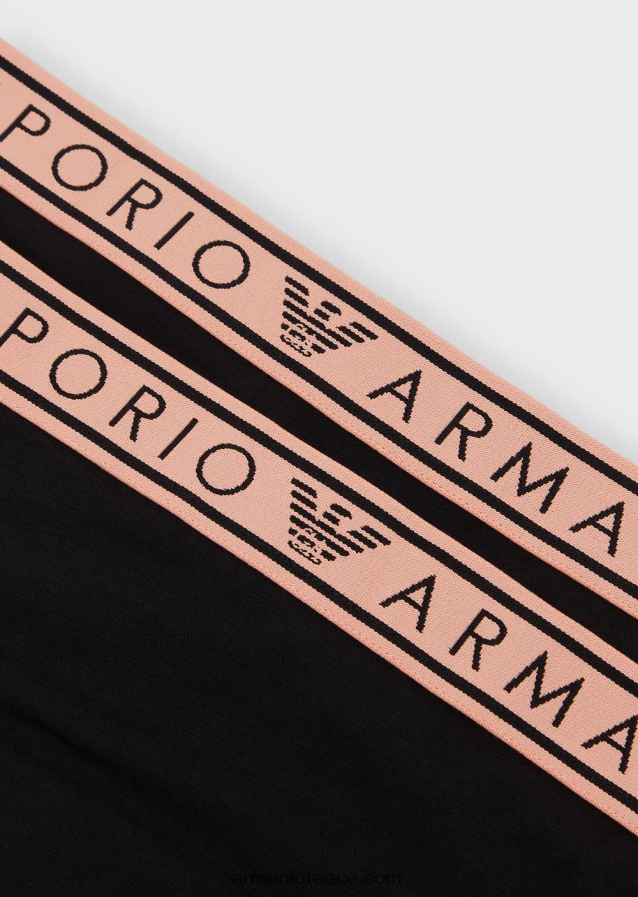 γυναίκες Armani δύο πακέτα εμβληματικών βραζιλιάνικων σλιπ από οργανικό βαμβάκι με ζώνη μέσης με λογότυπο 4046R6137 μαύρος