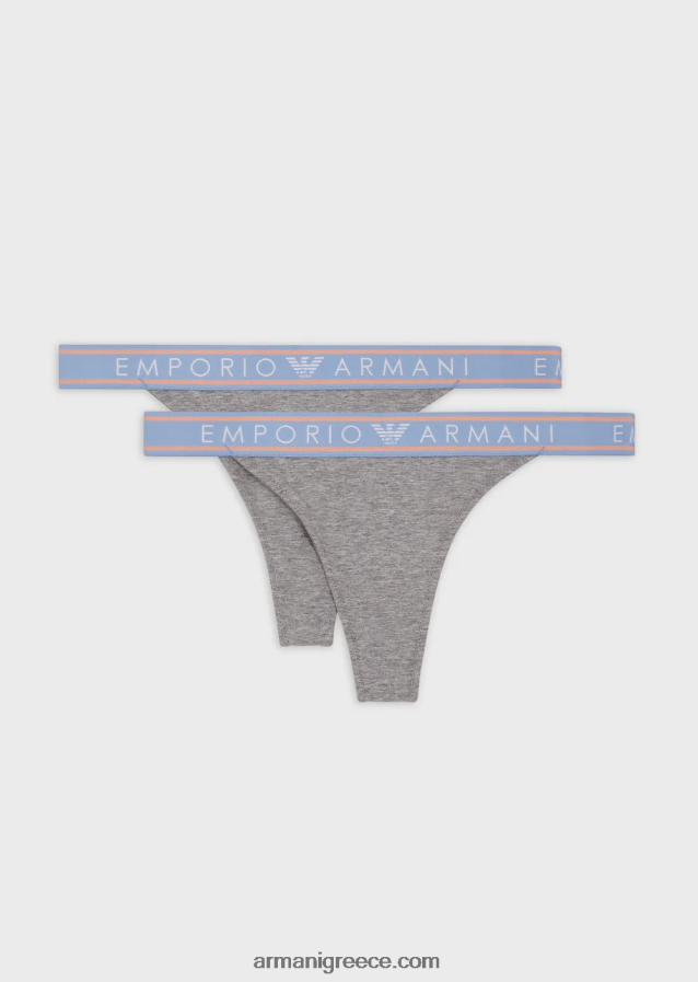 γυναίκες Armani δύο σετ εμβληματικών στρινγκ από οργανικό βαμβάκι με ζώνη μέσης με λογότυπο 4046R6138 γκρί