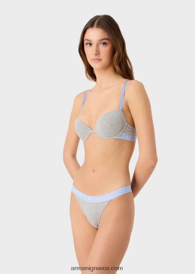 γυναίκες Armani δύο σετ εμβληματικών στρινγκ από οργανικό βαμβάκι με ζώνη μέσης με λογότυπο 4046R6138 γκρί