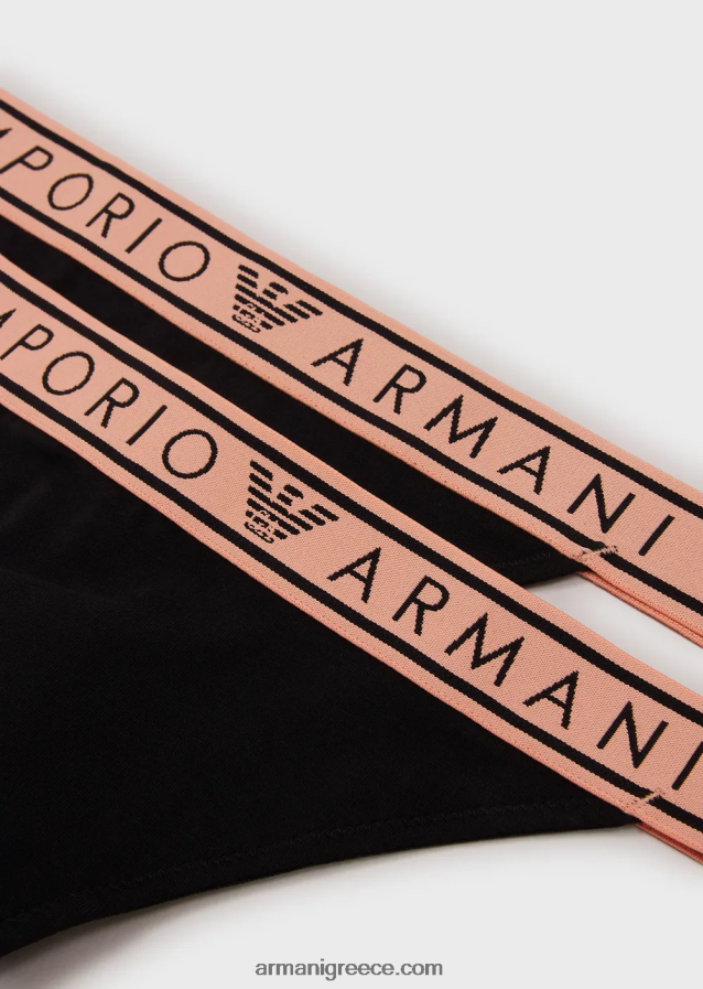 γυναίκες Armani δύο σετ εμβληματικών στρινγκ από οργανικό βαμβάκι με ζώνη μέσης με λογότυπο 4046R6139 μαύρος